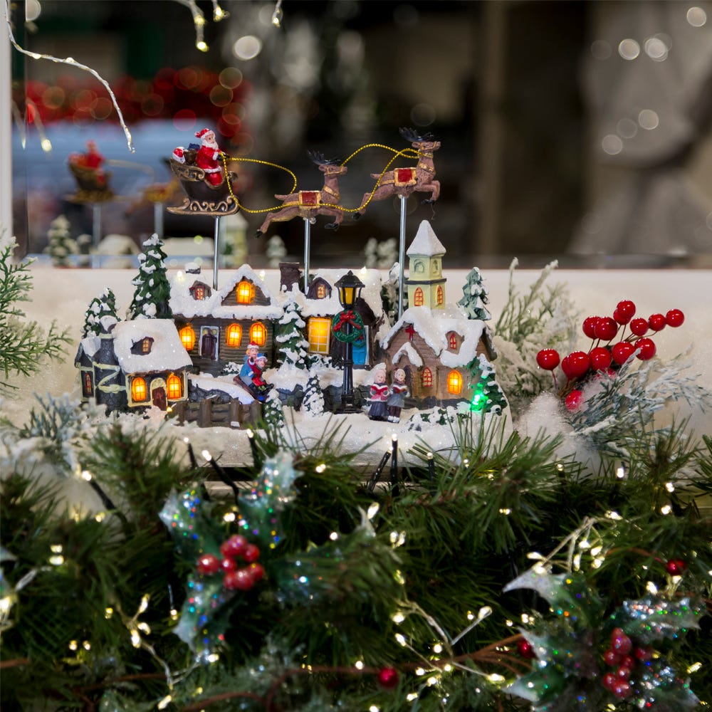 Kurt Adler 12-Inch Battery Operated Musical LED Village with Santa and Deer